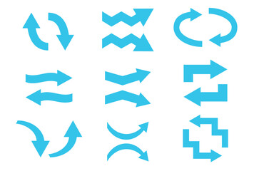 色々な形と向きのブルーの矢印セット