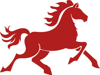 Chinese New Year 2026, the year of the Horse, red and gold line art characters, simple hand-drawn Asian elements with craft (Chinese translation: Happy Chinese New Year 2026, year of the Horse)