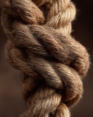 Close-Up of a Twisted Natural Fiber Rope Demonstrating Texture and Detail in a Rustic Setting