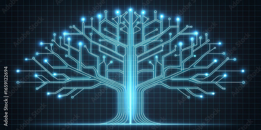 Aufkleber digital tree of knowledge: connected nodes and artificial intelligence