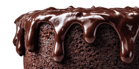 Close-up of a rich chocolate cake drizzled with melted chocolate