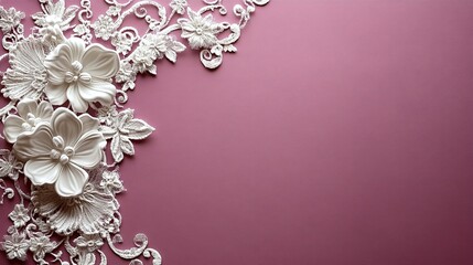 Delicate White Lace Flowers on Purple Background, Vector Decorative Pattern for Various Design Projects