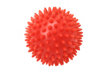 Red spiky massage ball on transparent background for relaxation and rehabilitation