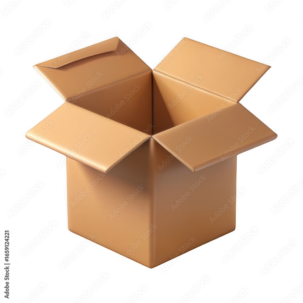 Poster 3d open cardboard box isolated on transparent background