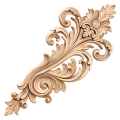 Watercolor Elegant ornamental wood carving design. isolated on transparent background