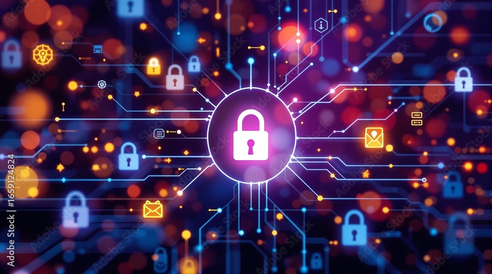 Aufkleber cyber security concept digital lock internet security data protection network security system