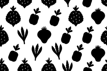 Set of vector silhouettes of fruits