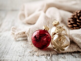 Red and Gold Ornaments on Wooden Table