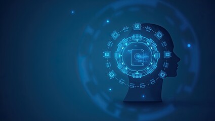 Digital data interface overlay on a profile view of a head.