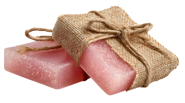 Pink Soap with Burlap Wrap, isolated on transparent background