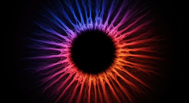 Vibrant eye-like graphic with radiating colors