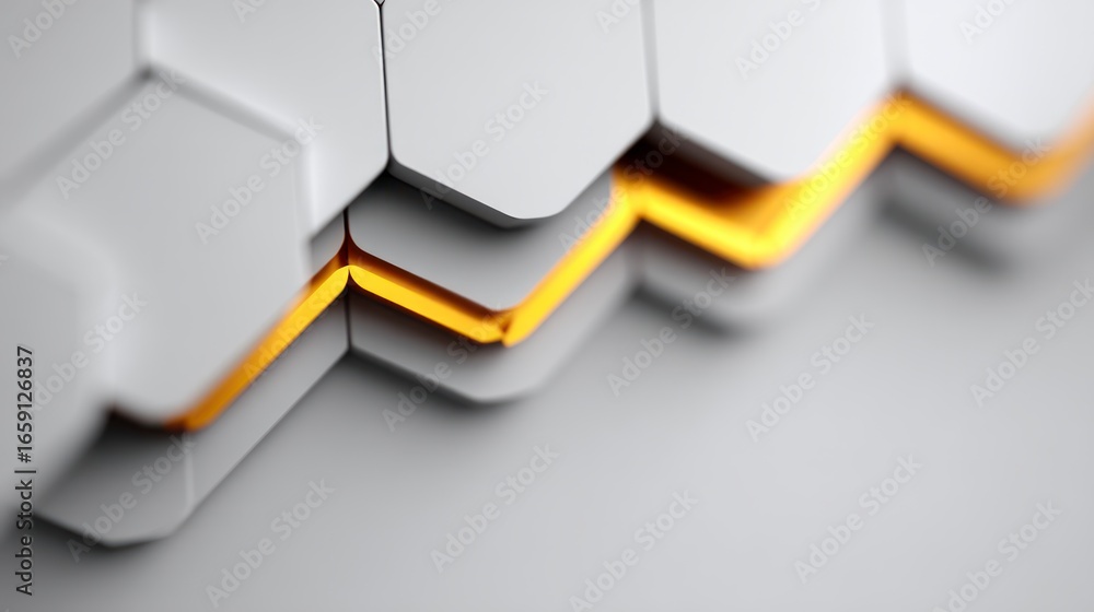 Aufkleber abstract digital graphic with interlocking white hexagons and a flowing golden line