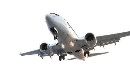 Low Angle View of Commercial Airplane Landing Gear Deployed on Transparent Background