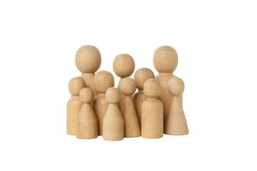 Wood figures represent unity in education, isolated on white, PNG