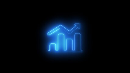 Blue neon bar graph with upward trending arrow chart
