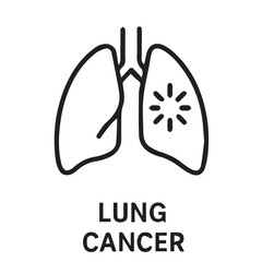 Vector icon minimalist concept lung cancer, designed in simple black and white palette with black outline, emphasizing awareness, compassion, unity, resilience, empowerment, healing, support, hope.