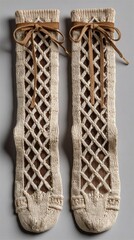Beige patterned socks with laced top