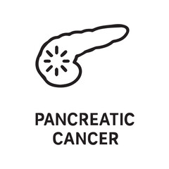 Vector icon minimalist design about pancreatic cancer awareness, using black and white theme with bold black outline, symbolizing strength, hope, healing, resilience, unity.