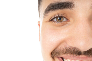 Smiling young man showcases healthy skin and radiance, isolated, PNG
