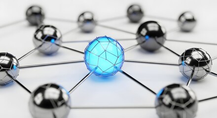 Fototapeta premium Networked Blue Sphere - Innovation and Connectivity in a Chrome Sphere Network.
