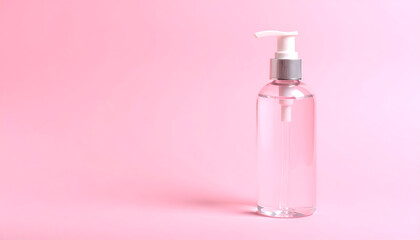 Clear Hand Sanitizer Bottle on Pink Background
