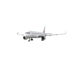 Fototapeta premium White Passenger Airplane Isolated on Black Background, Ready for Takeoff and Landing on Transparent Background