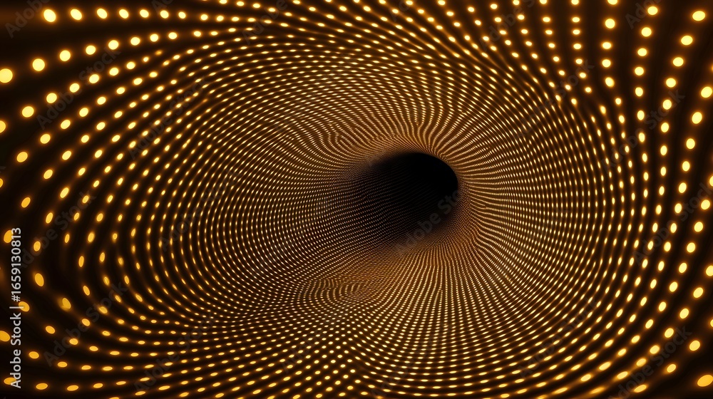 Aufkleber the image displays an abstract tunnel of golden illuminated dots fading into a dark core, creating a