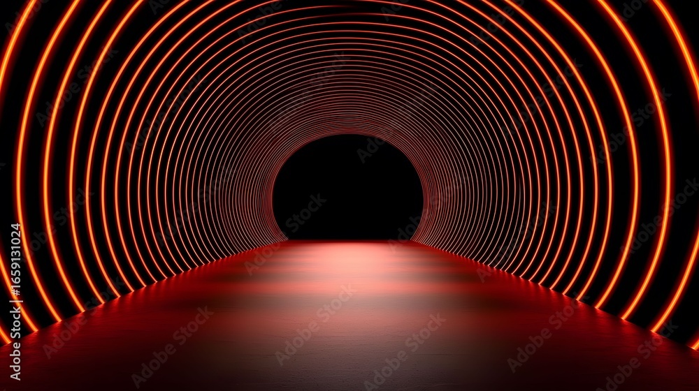 Poster the image showcases a tunnel of red, glowing concentric rings against a black backdrop, creating a f