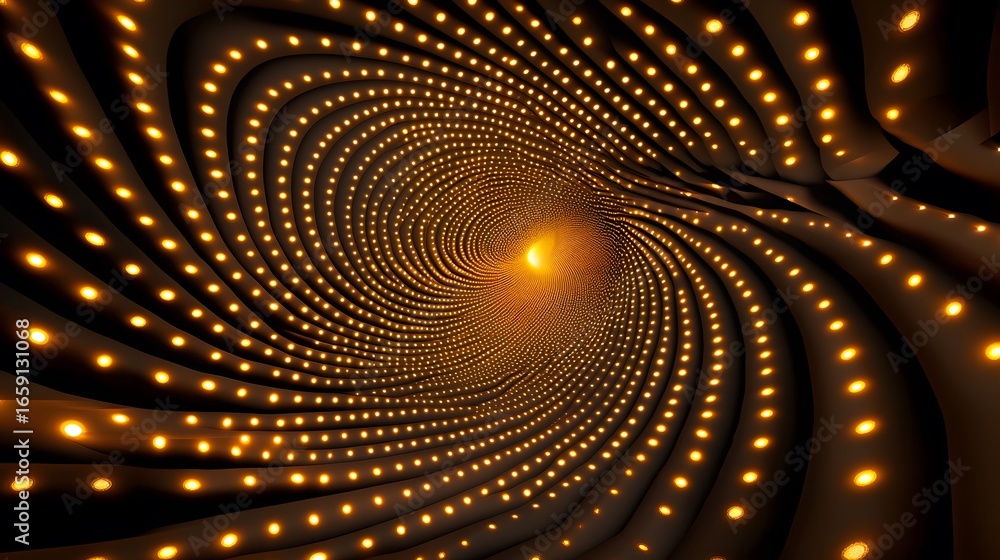 Poster the image shows a swirling tunnel or vortex effect with rows of golden lights guiding the viewer's e