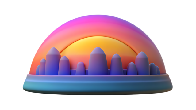 Abstract 3D dome with colorful gradient and stylized mountain peaks on a black background render illustration - Powered by Adobe
