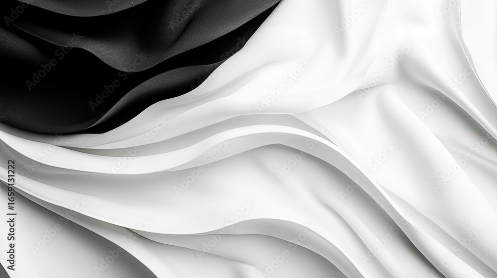 Poster elegant flowing textures of black and white fabric creating a stunning visual contrast and soft wave