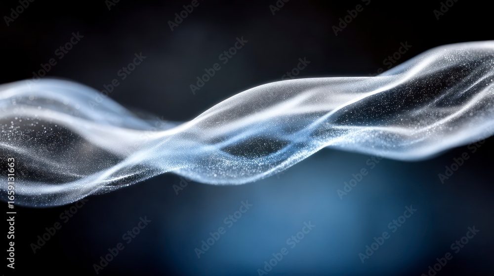 Aufkleber flowing abstract light particles forming a wave on a dark background glowing
