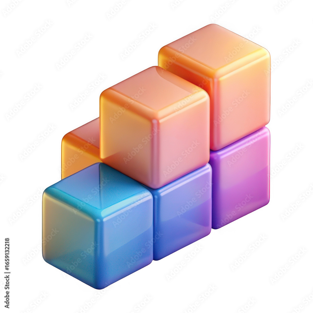 Poster 3d gradient cubes stacked ascending isolated on transparent background