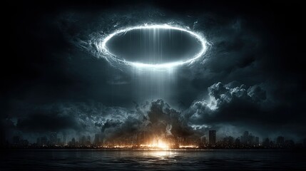 Obraz premium Ring of light over a city at night