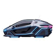 Cool 3d illustration of a futuristic capsule car floating in cyber neon light theme, isolated on white-2.