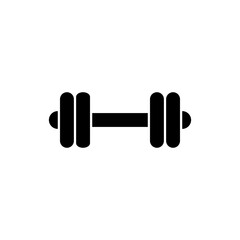 Black barbell icon for strength training and fitness design. Minimal gym equipment illustration for workout and exercise. Simple weightlifting symbol isolated on white background
