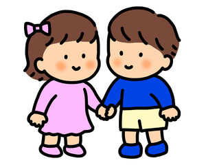 Obraz premium 男の子と女の子 仲良しイラスト