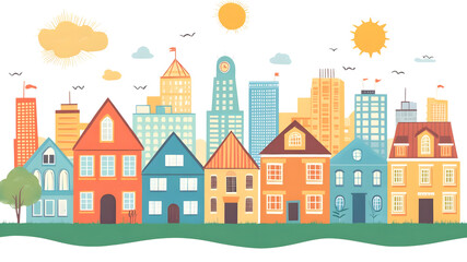 Vibrant urban landscape design city skyline digital illustration cheerful environment