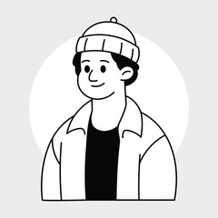 Flat Vector Character Black And White Illustration