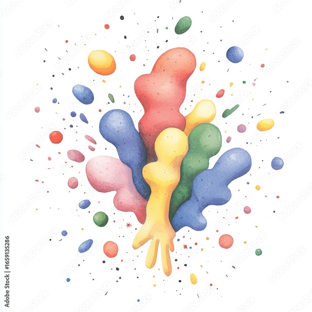 Poster Vibrant  abstract watercolor splash with soft  colorful hues and whimsical  organic patterns on a clean  isolate white background  Fluid  dynamic design with playful  ethereal qualities