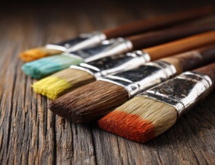 Fototapeta premium Paintbrushes on Wooden Surface