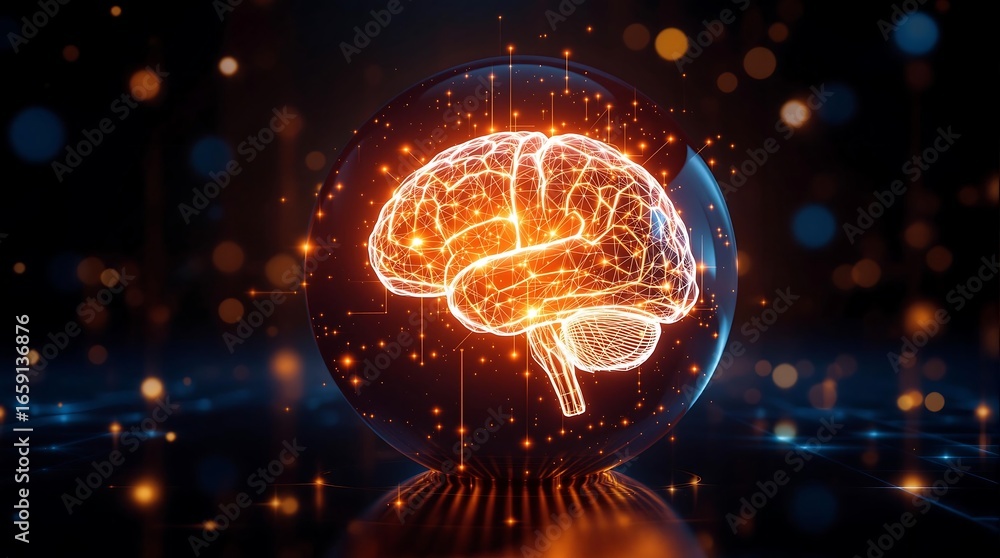 Poster digital brain ai artificial intelligence neural network technology concept art design