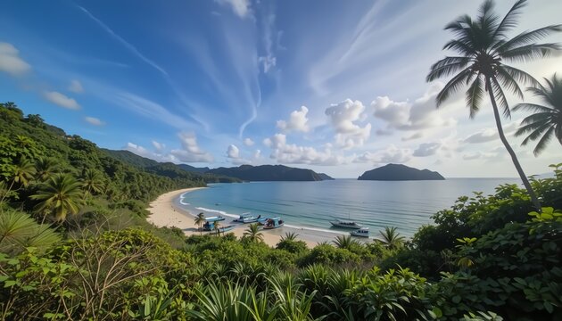 tropical beach with palm trees,lombok NTB,indonesia
