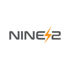 Modern Minimalist Nine2 Logo Design: Bold Orange Lightning Bolt, Gray Typography, Energy Brand Identity.