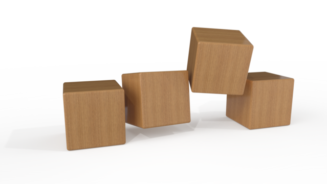 Perspective view of wooden cubes flipped over