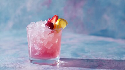 pink champagne in a glass, cocktail with lemon, pink cocktail - Powered by Adobe