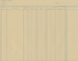 Blank vintage General ledger form for payroll or purchases