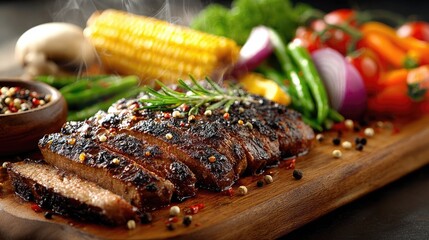 Sliced steak with grilled vegetables