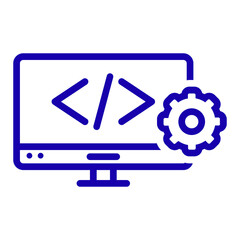 Code and settings icon blue isolated isolated on transparent background