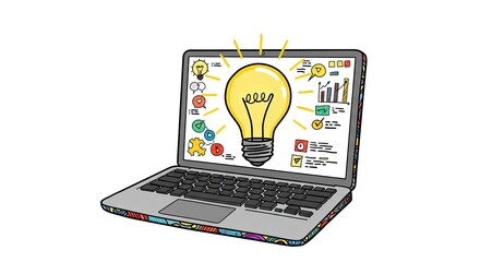 Sparking innovation with bright ideas and data insights on a laptop screen, perfect for creative brainstorming sessions and digital marketing strategies.